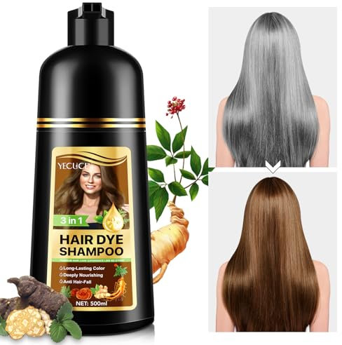 Hair Dye Shampoo 3 en 1 Café, 500ML Champu Tinte Canas para el cabello, Coloración del cabello, Color de larga duración para hombres y mujeres