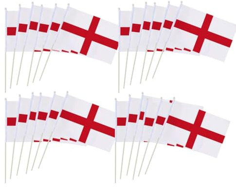 50 Pieces Small England Flags on Sticks Mini St George Flags English Hand Flag UKInternational Match Celebration Parade Supplies Match Cheering Waving UK Flags Garden Flags Party Decorations