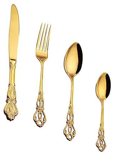 Amosfun 1 Satz Westliches Besteckset Salatbesteck Esslöffel Strauß Silberbesteck Lebensmittel-service-löffel Löffel Besteck Westliches Essensbesteck Steakgeschirr Golden Edelstahl 304