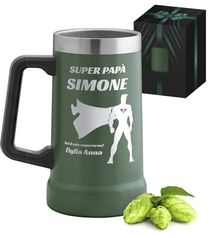 Maverton Boccale da birra per camping in acciaio inox, Bicchiere termico | Personalizzato 700ml, Tazza termica verde, Tazza personalizzata, Regalo uomo, Idee regalo papà, Regalo papa compleanno
