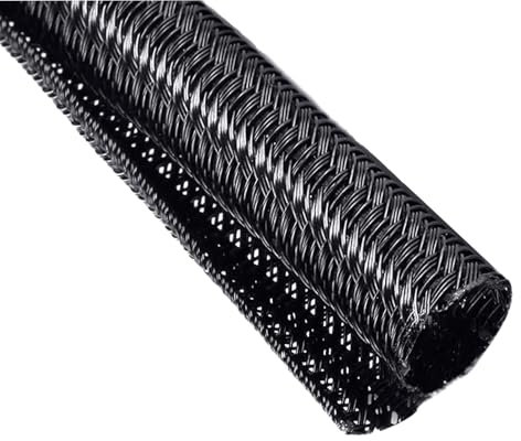 EzySup Tubo ordenado de cables, diámetro de 13 mm, funda trenzada para gestión de cables, protector de cables de mascotas para TV, PC, computadora y escritorio, resistente al calor, negro (negro, 3 m)