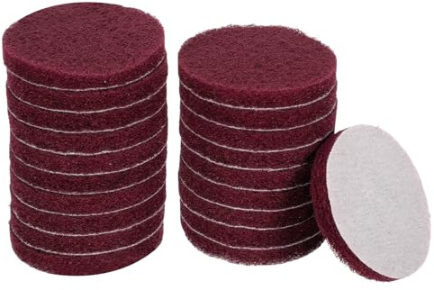 sourcing map 20pcs Scrubber Scouring Pads 400 Grits 3 Inch Drill Power Brush Hoop and Loop Surface Conditioning Disc Drill Scuffing Disc Scrub Pads for Home Kitchen Cleaning, Red