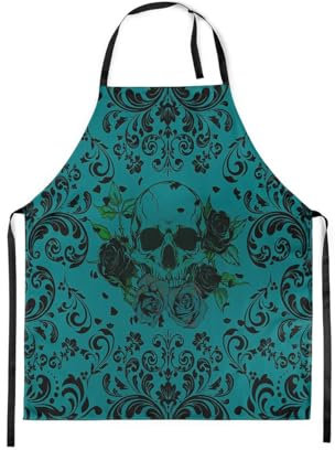 Malschürze, Zuckerschädel Schwarz Weiß Damast Küchenschürze Unisex Kochen Schürze Verstellbare Grillschürze Für Bemalen Kochen Damen 70X84Cm