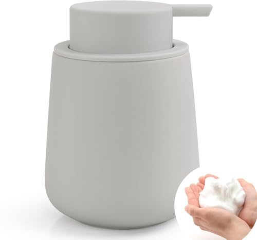 BosilunLife Seifenspender Grau, 350 ml Spülmittelspender Nachfüllbar | Großer Pumpenkopf für Leichtes Pressen, Stylisch und rutschfest, BPA-frei für Küche, Bad, Arbeitsplatte (Schaumseifenspender)