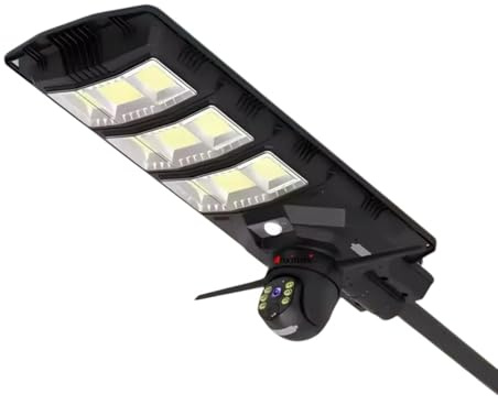 Generico Lampione Stradale Solare da 800W con Pannello Fotovoltaico, Telecamera HD 2K, Telecomando, Staffa, IP65