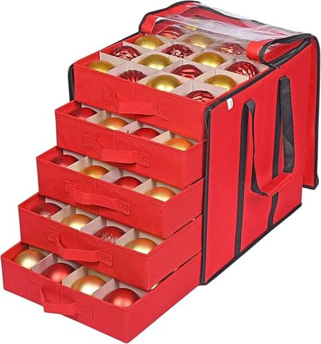 GIYXHU Organizer FüR Weihnachtsschmuck Transparente PVC-Aufbewahrungsbox for Weihnachtskugeln, 5-lagige Schublade, Vliesstoff, groß, mit Griff FüR Weihnachten