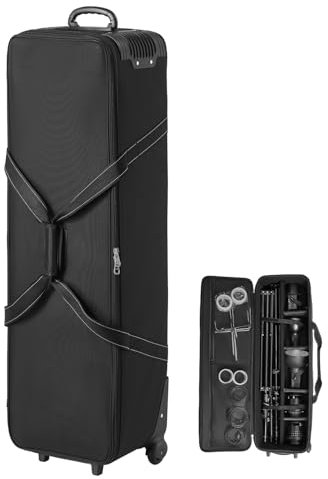 VEVOR Valise à roulettes pour équipement de studio, 118x37x30 cm, sac transport pour appareil photo, avec roulettes, sangles, compartiment rembourré, poignée, pour pied d'éclairage, trépied, télescope