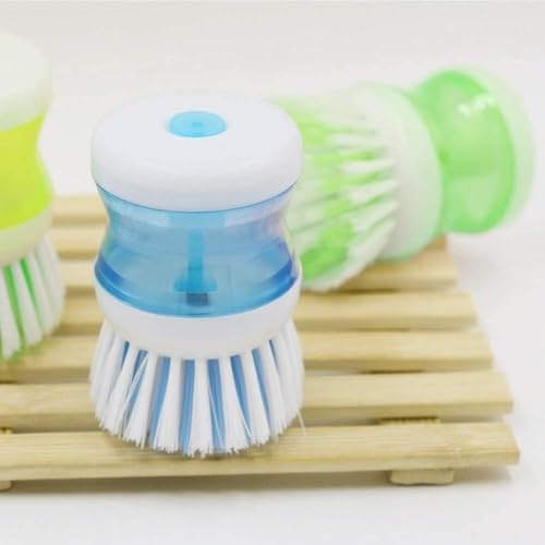 PRANSH Soap Dispensing Palm Brush Dispenser for Kitchen Liquid Soap Dishwashing Brush with Holder, Pot Pan Dish Bowl Cleaning Washing Up Scrubber Dishwasher (Assorted Colour)