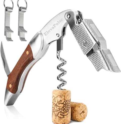 Korkenzieher Wein, Holz Kellnermesser, Profi Korkenzieher Aus Edelstahl In Gastronomie Qualität,Geeignet Für Bierbar, Restaurant-Server Und Heimgebrauch, Sommeliermesser Mit Flaschenöffner
