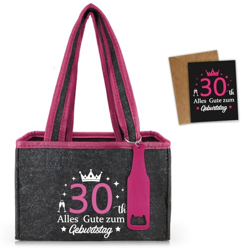 Giftota Originelle 30 Geburtstag Bier Frauen, Flaschentasche mit Flaschenöffne und Karte, Geschenk 30. Geburtstag Frau Bierliebhaber, Bierfeste Partys