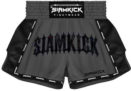 SIAMKICK Elite Muay Thai Shorts for Men Women Boxing Kickboxing High Grade MMA Fight Clothing Training Workout Trunks, Phantom, Large