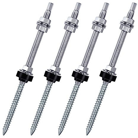 casstaly Stockschrauben, M10 X 200 Mm, Vormontiert, V2A, HöHenverstellbar, für Photovoltaik-Solar-MontagedäCher, 4Er-Set