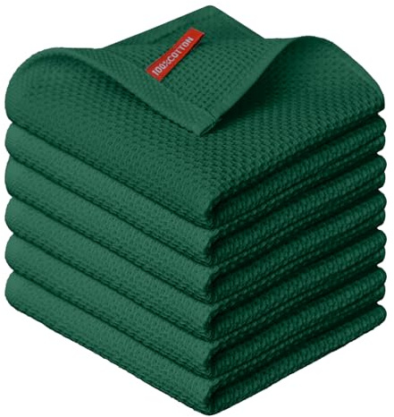 Artoid Mode Waffel Dunkelgrün 100% Baumwolle Weiche Küchentücher Geschirrtücher, 6er Set 30x30 cm Waschbar Saugfähig Spüllappen Reinigung Küchen