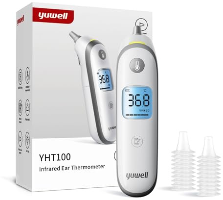 yuwell Ear Thermometer for Kids and Adult, Digital Infrared Thermometer Ideal for Home Use, Instant Accurate Reading and Fever Alarm, ear capsx20 Batteries and Storage Case are Included