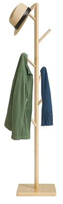 Relaxdays Garderobenständer, Baumform, HBT: 177 x 30 x 30 cm, 8 Haken, Taschenbaum 3 Höhen, Kautschukholz & MDF, Natur