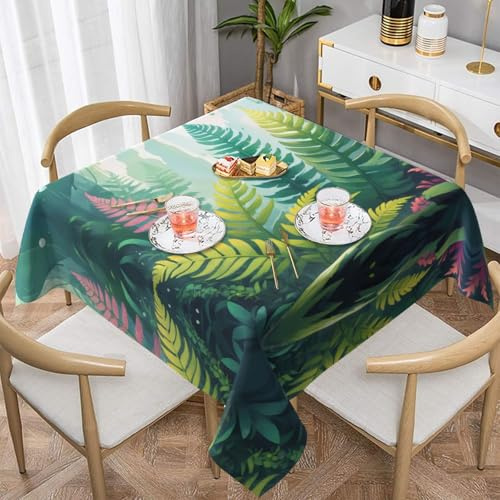 WZYWHJ Quadratische dekorative Tischdecke, 137,2 x 137,2 cm, waschbar, wiederverwendbar, mit Kristall-Farn-Drucken