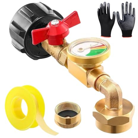 Genérico Adaptador para Recargar Tanques De Propano - Adaptador De Transferencia con Válvula Y Manómetro - Accesorios para Estufas Y Parrillas De Camping, Recarga Botellas Pequeñas Desde Tanques