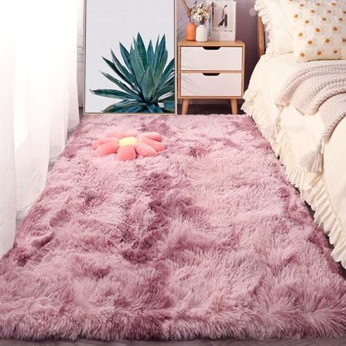 LISANSAN Teppich Shaggy 120 x 180 cm mit rutschfest Unterseite Modern Plüsch Weich Langflor Wohnzimmerteppich Modern für Schlafzimmer Kinderzimmer, Pink Lila