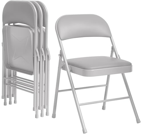 IDEALHOUSE Folding Chair 4 Pack, Sturdy Metal Foldable Chairs, Folding Chairs with Padded Cushion and Back, Easy to Store and Use, Indoor and Outdoor, for Home, Office, Party