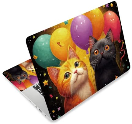 CRAFTYMELODY Autocollant pour Ordinateur Portable en Vinyle PVC avec Citation Protection Imperméable et Résistante aux Rayures Motif Chat et Ballon. Protection pour Ordinateur Portable.