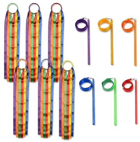 GSI Kinder-Rhythmikbänder mit Stäben & Ringen für Tanz und Bewegung | Tanz & Aufführungen, Bunt & Glitzernd, Griffige Stäbe & Ringe, Kinderfreundliche Bandlänge, Inklusive Tragetasche