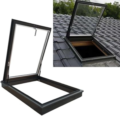 Fenêtre de toit, couvercle de puits de lumière en verre trempé, fenêtre de puits de lumière souterrain avec double vitrage trempé, pour grenier, sous-sol, véranda(LxW 55x80cm/21.7x31.5in)