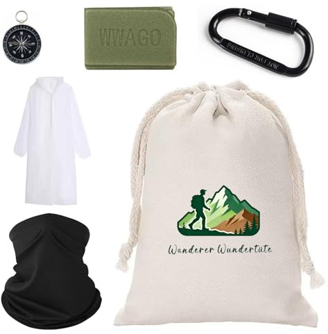 Maylatte 6 accessoires de randonnée – Gadgets de randonnée et cadeau de randonnée pour hommes et femmes, comprend coussin de siège, boussole, poncho de pluie, mousqueton d'escalade, foulard et sac en