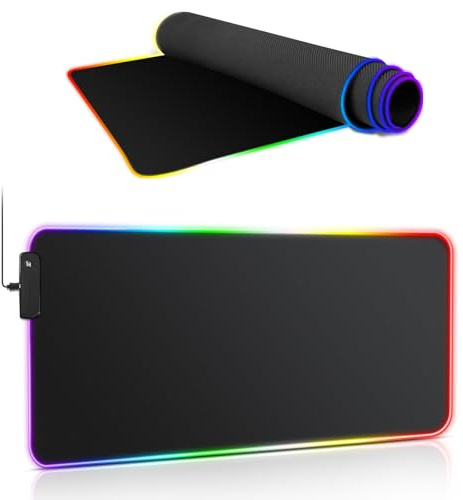 Gaming Mauspad RGB, Mousepad Gaming XXL Groß -800x300mm, 14 Beleuchtungs Modi, 7 LED Farben-Wasserdicht & Rtschfest, LED Mousepad Gaming Zubehör für Computer PC Gamer