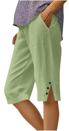 Pantalon Corto Mujer,Algodón y Lino Pantalones Cortos Deportivos Ligero Shorts Verano Cintura Alta Elástica Pantalón de Pierna Rectos Cómodo Transpirable Pantalón Corto Bermudas Mujer Verano