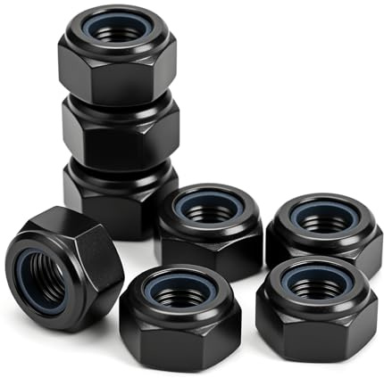 Tuerca Hexagonales M8, 50 Piezas Tuercas Autoblocantes DIN 985, Tuercas de Seguridad con Inserto de Nailon, Tuerca de Bloqueo de Acero al Carbono para Sujetador de Máquina, M8, Negro