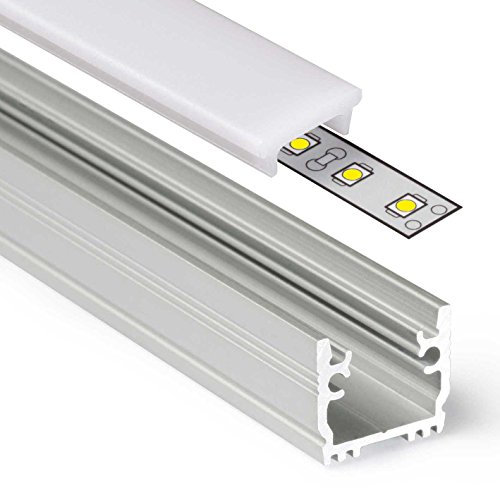 2m Aluprofil FLOOR12 (FR) 2 Meter Aluminium Profil-Leiste eloxiert für LED Streifen - Set inkl Abdeckung-Schiene milchig-weiß opal mit Endkappen und Dichtungssatz (2 Meter milchig click)