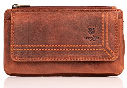 MATADOR 2in1 Echtleder Handytasche Gürtel mit Reißverschlussfach #Brisbane, mit edler Geschenkbox und RFID Schutz, Elegante Handy Gürteltasche Leder für Smartphone bis 6,9 Zoll in Braun Vintage