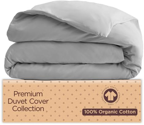 Organic Cotton Duvet Cover King/Cal King – Cloud Grey – GOTS Certified – Soft & Smooth Sateen Weave – Secure Fit with Corner Ties & Envelope Closure – Bedding – Machine Washable – Tissaj