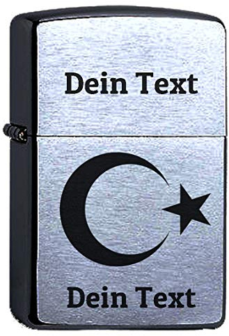 Zippo Benzinfeuerzeug Türkei Halbmond und Stern Gravur personalisiert mit Name Wunschtext Turkey türkisch Benzin Sturmfeuerzeug Personalisieren