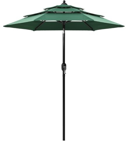 vidaXL Sonnenschirm mit Aluminium-Mast 3-lagig Ampelschirm Gartenschirm Marktschirm Strandschirm Kurbelschirm Schirm Terrasse Garten Grün 2m