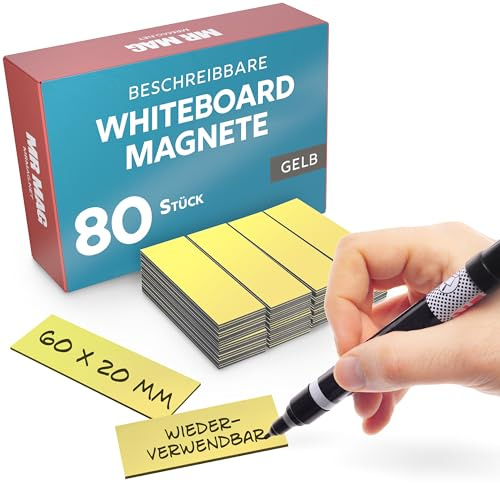 MrMag® 80 Magnetstreifen zum beschriften - gelb - Whiteboard Magnete 60x20mm - Magnet-Etiketten beschreibbar - beschreibbare Magnetschilder
