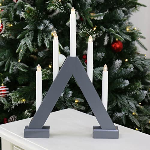 Mr Crimbo 5 Light Christmas Candle Arch Grey Wooden Decoration Bridge LED 40cm