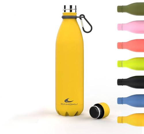 Daikoku, Bottiglia Termica in Acciaio Inossidabile | Doppia Parete Isolante | 100% Antifuga | Sicura e Salutare, Free BPA | Multifunzionale, Sport Ideale thermo Acciaio Inossidabile, Giallo, 750 ML