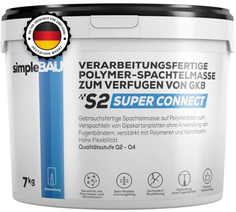 simpleBAU Spachtelmasse Weiß Innen 7kg Gipskarton Wand Schleifbar