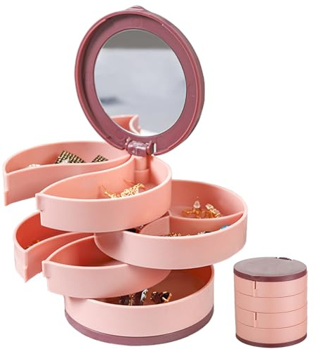 Ledeak Boite a Bijoux Ronde, Coffret à Bijoux 4 Niveaux 360 Degrés Organisateur Bijoux, Rangement a Bijoux de Voyage Jewelry Stockage Cas pour Bagues Colliers Boucles d'oreille Bracelets (Rouge)