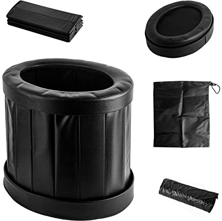 Creechwa Tragbare Campingtoilette, zusammenklappbare Portaloo-Toilette, Angel-WC, Outdoor-WC, Camping-WC, Einwegbeutel inklusive