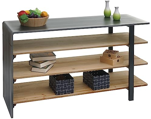 Mendler Regal HWC-L75, Wohnregal Bücherregal Schuhregal Sideboard, Massiv-Holz Industrial 72x119x40cm MVG Natur mit Metall-Optik