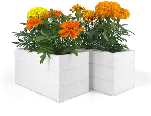 Vimin Box Set 2 Fioriere in Legno Bianco | Rettangolari 20x10x10 cm | Vasi, Portavasi da Interno ed Esterno con Inserto in Nylon | Fioriera Da Balcone, Porta piante, Coprivaso da Interno o Esterno