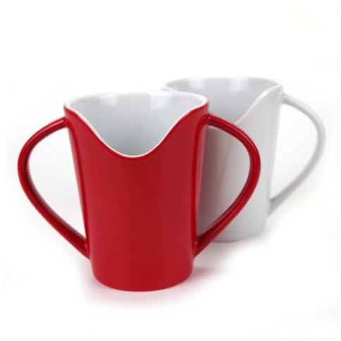 unisonoPLUS Verre nasal en porcelaine, aide à boire, 2 anses, fonction auxiliaire, aide à boire, tasse pour personnes âgées, qualité gastronomique (robuste et intemporel) (rouge)