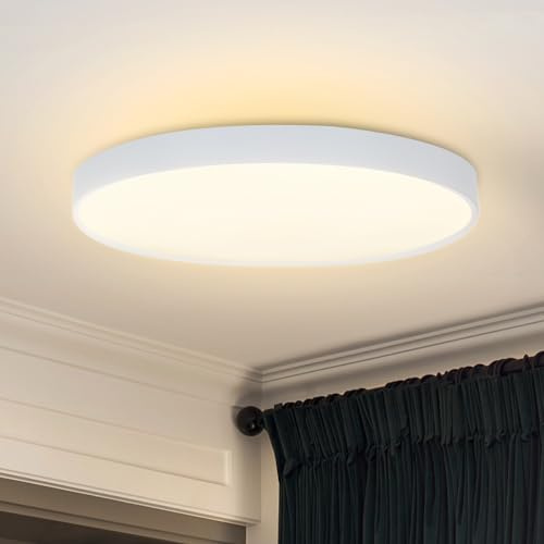 muyuua Deckenlampe LED Deckenleuchte Flach - Schlafzimmerlampe Ø28cm | Badezimmerlampe Rund 17W Schlafzimmer Badezimmer Deckenbeleuchtung Flurlampe 3000K Badlampe IP44 Küchenlampe Bad Küche Flur