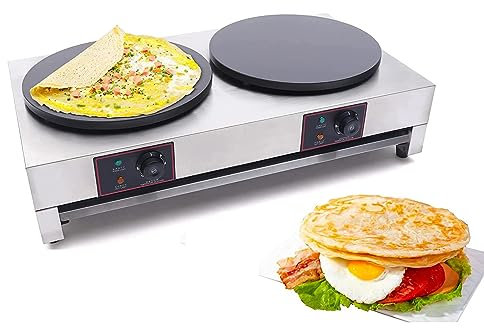 Crepiera Elettrica, Macchina Per Pancake Antiaderente Da 16, Temperatura Regolabile, Teglia Da Forno Diametro 40 Cm, Per Crepes, Tortillas, Blintzes, Pancake, Waffle, Uova, Bacon
