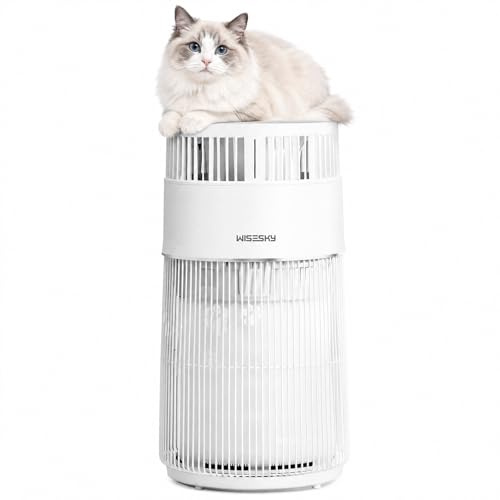 WISESKY - Purificador de aire para mascotas, filtro HEPA 3 en 1 para cabello de gato, olor a caspa y polvo, silencioso de entrada de aire de 360°, limpiador de aire de habitación grande, con control