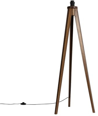 Qazqa rústico Lámpara de pie rural trípode madera nogal - Tripod Classic/Acero Redonda Adecuado para LED Max. 1 x 10 Watt