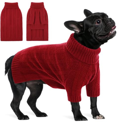 Queenmore Pull Chien Grande Taille, Doux Col Roulé Hiver, Vetement pour Teckel, Bouledogue Français, Lévrier, Whippet, Corgi (Rouge, M)