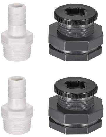 Unifizz Adattatore per serbatoio paratia in PVC, filettatura G3/4, con tappo e diametro esterno da 16 mm, raccordo per tubo spinato, per barili di pioggia, serbatoio dell'acqua, acquari, stagni, set